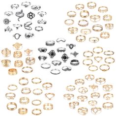 PRICES MAY VARY. ❤️‍[Stackable Ring Set]: 92 pcs knuckle rings in a set. You will get 29 pcs silver tone rings and 63 pcs gold tone rings in various styles: simple minimalist rings for women, dainty crystal rings, opal rings, evil eye rings, vintage silver black rings. You can wear them as regular women rings, or stack as knuckle rings, midi rings, joint rings, finger ring... 💙[Multiple Size]: This pack of rings has plenty of sizes, from 4 to 8.8, which can perfectly fit any positions of your f Vintage Boho Aesthetic, Rings Pack, Zelda Ring, Rings Set For Women, Rings Opal, Eye Rings, Gold Finger Rings, Aesthetic Rings, Stackable Ring Sets