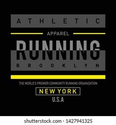 the athletic apparel label for running brooklyn, new york is shown in black and yellow