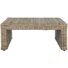 a wicker coffee table with black legs