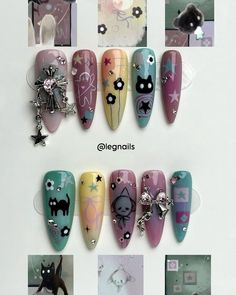 NAIL IDEAS Short Exotic Nails, Svt Nails, Soft Girl Nails, Adventure Time Nails, Luv Nails, Time Nails, Gothic Nails, Cute Acrylic Nail Designs, Colorful Nails