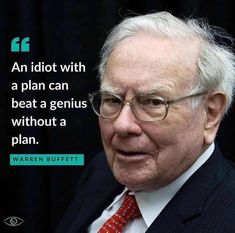 an old man wearing glasses and a suit with a quote from warren buffet on it