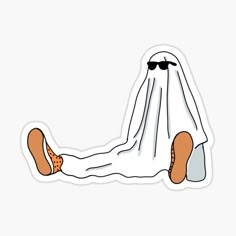 a cartoon ghost laying on the ground with his legs crossed and eyes closed sticker