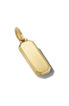 Beveled edges add dimension to a brushed pendant crafted from 18-karat gold. Chain sold separately 18k gold Imported Masculine Jewelry, David Yurman Mens, Dog Tag Pendant, Dog Tag, Beveled Edge, David Yurman, Dog Tags, Gold Chain, 18k Gold