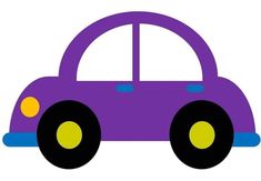 a purple car with yellow wheels is shown in the shape of a small toy truck