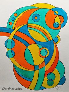 an abstract painting with circles and dots on white paper