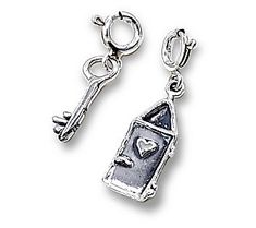 Celebrate the one who holds the key to your heart or commemorate a new home with this set of sterling silver door and key charms. From Hagit. Silver Door, Door Key, Key Charms, Silver Key, Jewelry Charms, Charm Jewelry, Pendant Jewelry, New Home, The One