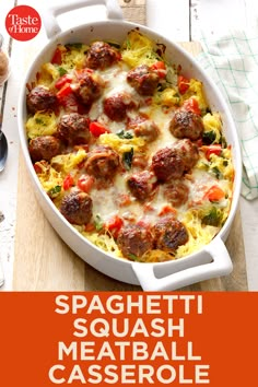 a casserole dish with meatballs and vegetables in it