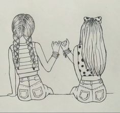 Cute Poses Drawing Two People, Friends Sketch Drawing Ideas, Drawings To Trace, Best Mirror, Sisters Drawing