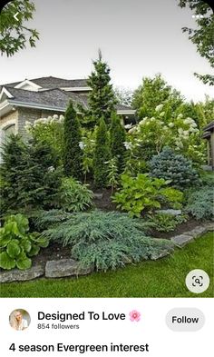 an image of a garden with lots of trees and shrubs in the middle of it