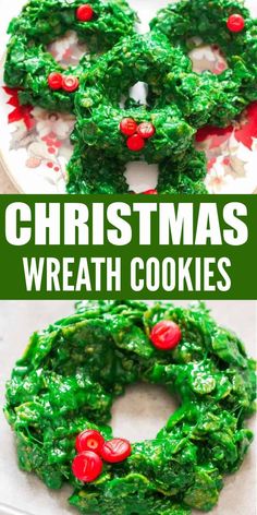 Christmas wreath cookies Cornflake Wreaths, Rum Truffles, Christmas Wreath Cookies, Red Hots Candy, Peanut Butter Kiss Cookies, Kids Recipe, Wreath Cookies, Easy Christmas Wreaths, Christmas Tree Cookies