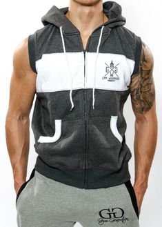 Sleeveless Gym Hoodie in gray | Gym generation – Gym Generation Warriors Logo, Sporty Design, Sleeveless Hoodie