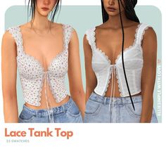 two women wearing crop tops with lace on the front and back, both in white