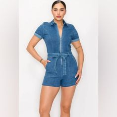 New With Tags Iris Basic Blashe Denim Jumpsuit Romper. Slight Differences From Photo On Model, Refer To Other Photos Please. Lighter Blue, Differences In Pockets And Zipper But It Fits The Same As On The Model. Never Worn, Perfect Condition. Blue Short-length Jumpsuits And Rompers For Spring, Trendy Medium Wash Short Length Denim Jumpsuit, Spring Denim Jumpsuit Short Length, Fitted Short Denim Jumpsuit, Casual Blue Short Length Jumpsuits And Rompers, Summer Denim Jumpsuits And Rompers, Short Length, Summer Denim Short Jumpsuits And Rompers, Spring Denim Blue Short Jumpsuit, Spring Dark Wash Short Sleeve Jumpsuits And Rompers