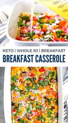 keto and whole 30 breakfast casserole in a white dish