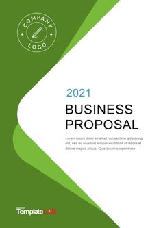 the business proposal is shown in this brochure, which includes an image of a green and white wavy background