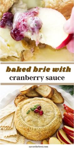 baked brie with cranberry sauce and apple slices