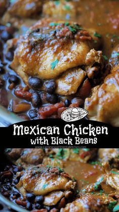 mexican chicken with black beans in a white bowl