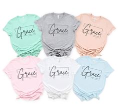 Grace T-shirt, Christian Shirt, Tee Shirt, Christmas Gift for Her, Grace Shirt, Christian T-shirt Grace, Mother's Day Gift, Motivational Shirt, Cute Tee SIZE:   - We have size chart on our listing photos. - The shirts are unisex size (not women's fitted shirts).  - Women`s can downsize their regular size if they want a fitted look.   SHIPPING AND PRODUCTION TIME:   - Production time is 1-4 business days. - Shipping Time is 1-7 business days. - If you are in a RUSH, Please contact us.   CARE INST Amazing Grace, Christmas Gifts For Her, Christian Shirts, Workout Shirts, Mother's Day Gifts, Mothers Day, Tee Shirts, Gender Neutral, Solid Color