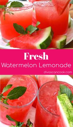 fresh watermelon lemonade with mint garnish on the rim and in glasses