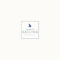 a white and blue logo with the words smooth sailing on it's left side