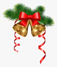 christmas bells with red ribbon and bow on transparent background