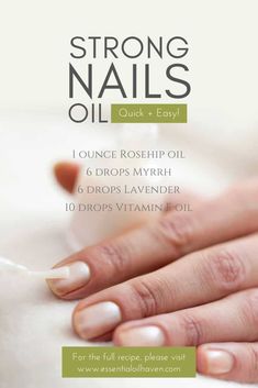 strong nails oil Nail Conditions, Stronger Nails, Cypress Essential Oil, Diy Essential Oil Recipes, Natural Nail Care, Diy Lotion, Using Essential Oils, Diy Recipe, Brittle Nails