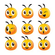 a set of cartoon oranges with different expressions and eyes, all in the same pattern