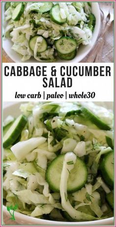 cabbage and cucumber salad with low carb, pale whole 30 calories