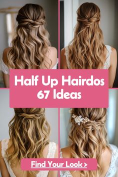 Discover 67 half-up bridal hairstyles that will take your breath away. These styles are perfect for brides looking to combine elegance and style with ease. From loose curls to polished waves, these half-up hairstyles will make you feel confident and beautiful on your wedding day. Click now to see all the gorgeous options and find your perfect bridal hairstyle. Half Pinned Back Wedding Hair, Beach Wave Half Up Half Down, Wedding Hair Half Down, Hall Up Half Down Hairstyles, Bridesmaids Half Up Half Down, Engagement Picture Hairstyles, Wedding Hairstyles Half Up, Bridesmaid Half Up Half Down, Loose Hairstyles Wedding