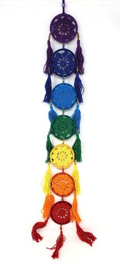 Home Decor - Dreamcatcher - 7 Chakra Crochet 26 High 7 Chakras Meaning, Crochet Dreamcatcher, Good Dreams, Seven Chakra, Chakra Colors, Japanese Beads, Spirit World, Bad Dreams, Blue Green Orange