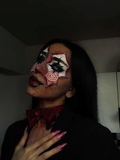 #horror #makeup #art #painting #horrorfilms #facepaintingideas #loveyourself #instagram Terrifier Inspired Makeup, Sfx Makeup Artist Aesthetic, Christmas Horror Makeup, Horror Sfx Makeup, Horror Face Painting, Scary Christmas Makeup, Friday The 13th Makeup, Special Effects Makeup Horror, Sfx Gore Makeup