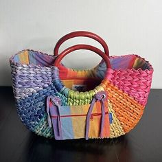 SUN n' SAND Rainbow Striped Straw Beach Tote Bag Retro Vintage Style Colorful  | eBay Casual Multicolor Bucket Shoulder Bag, Tropical Multicolor Shoulder Bag For Everyday Use, Tropical Multicolor Shoulder Bag For Everyday, Multicolor Tropical Shoulder Bag For Everyday Use, Rainbow Bags For Everyday Summer Use, Multicolor Tropical Everyday Shoulder Bag, Rainbow Everyday Bags For Summer, Casual Multicolor Beach Bag, Casual Multicolor Woven Shoulder Bag