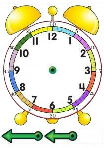 an image of a clock with arrows pointing to the numbers on it and two yellow bell clocks