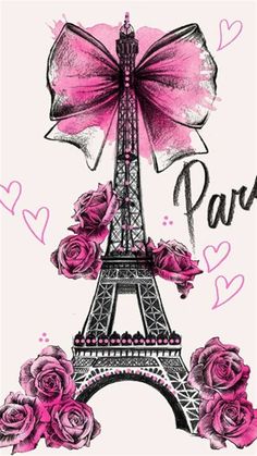 the eiffel tower with pink roses on it