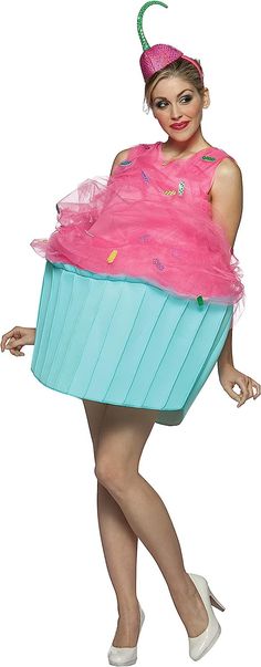 a woman in a cupcake costume is posing for the camera