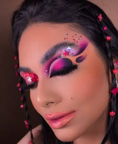 Crazy Pink Makeup, Makeup Collage, Eyeshadow Techniques, Exotic Makeup, Makeup Brush Uses, Tiktok Makeup, Barbie Makeup, Crazy Eyes, Colorful Eye Makeup