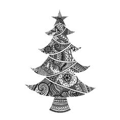 a black and white drawing of a christmas tree