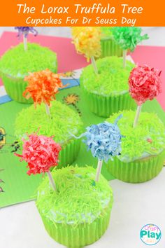 the lorax truffla tree cupcakes for dr seuss day