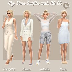 three women in white outfits with no cc's on the front and one is wearing sunglasses