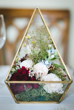 Geometric Terrarium Flowers Floral Table Centre Langar Hall Wedding Robert Leons Photography  #Terrarium #Table #Centre #Flowers #Floral #wedding Wedding Centrepiece Flowers, Terrarium Flowers, Geometric Terrarium Centerpiece, Wedding Terrarium, 70s Inspired Wedding, Wedding 70s