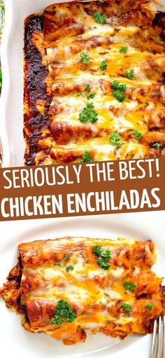 the best chicken enchiladas with homemade red enchilada sauce are ready to be eaten