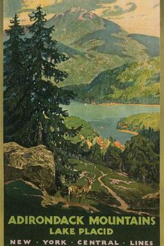 an advertisement for adirondack mountains lake placid, new york central lines