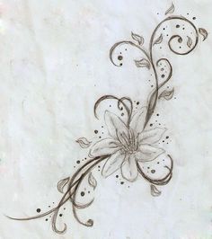 a drawing of a flower with swirls and dots on it's back side