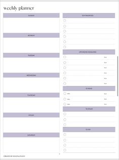 a printable weekly planner is shown with the words,'weekly planner'in purple