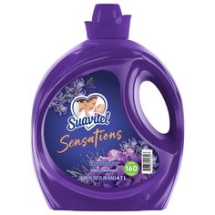 a bottle of sanitizing soap with purple flowers on the front and back side