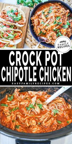 crock pot chipotte chicken in a slow cooker with text overlay