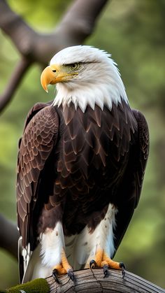 an eagle sitting on top of a tree branch