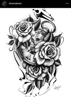 a black and white tattoo design with roses