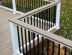 the railings on this deck are black and white