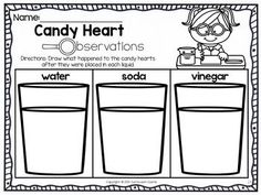 a candy heart poster with three cups and the words candy heart observations on it